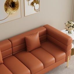 200 cm Modern Performance Leather Upholstered Fluted 3 Seater Sofa for Living Room with Pillow Set of 2 - thumbnail 8