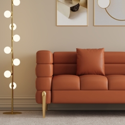 200 cm Modern Performance Leather Upholstered Fluted 3 Seater Sofa for Living Room with Pillow Set of 2 - thumbnail 7