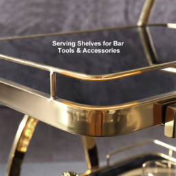 Rolling 3-Tier on Wheel Bar Cart with Handle in Black & Brushed Gold Style A - thumbnail 8