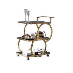 Rolling 3-Tier on Wheel Bar Cart with Handle in Black & Brushed Gold Style A - thumbnail 6