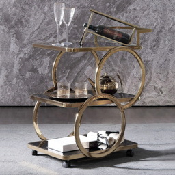 Rolling 3-Tier on Wheel Bar Cart with Handle in Black & Brushed Gold Style A - thumbnail 2