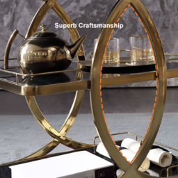 Rolling 3-Tier on Wheel Bar Cart with Handle in Black & Brushed Gold Style A - thumbnail 9