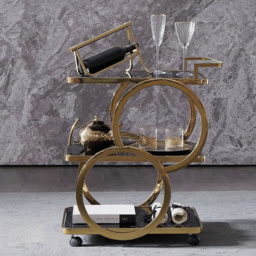 Rolling 3-Tier on Wheel Bar Cart with Handle in Black & Brushed Gold Style A - thumbnail 3