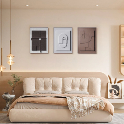 3 Pieces Japandi Geometric Canvas Wall Art Painting Wall Decor Set with Rectangle Frame - thumbnail 5