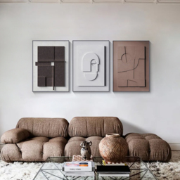 3 Pieces Japandi Geometric Canvas Wall Art Painting Wall Decor Set with Rectangle Frame - thumbnail 1