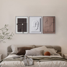 3 Pieces Japandi Geometric Canvas Wall Art Painting Wall Decor Set with Rectangle Frame - thumbnail 3
