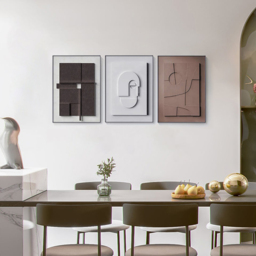 3 Pieces Japandi Geometric Canvas Wall Art Painting Wall Decor Set with Rectangle Frame - thumbnail 4