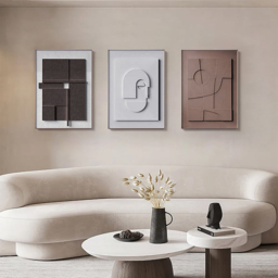 3 Pieces Japandi Geometric Canvas Wall Art Painting Wall Decor Set with Rectangle Frame - thumbnail 2