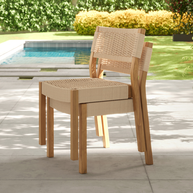 2 PCS Acacia Patio Outdoor Dining Chairs Woven Rope Yard Chairs in Natural  (Set of 2)  Max. Weight Capacity: 331 lb