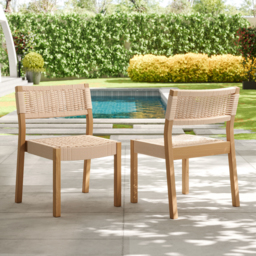 2 PCS Acacia Patio Outdoor Dining Chairs Woven Rope Yard Chairs in Natural  (Set of 2)  Max. Weight Capacity: 331 lb - thumbnail 2