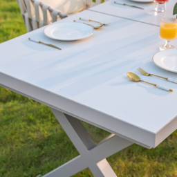 7 Pieces Aluminum Outdoor Dining Set with Extendable Marble Top Table and Woven Armchair - thumbnail 7