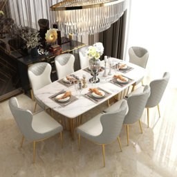 Modern Wingback Dining Chair Gray PU Leather Upholstered Side Chair Set of 2 Gold Legs - thumbnail 3