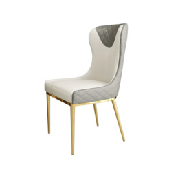 Modern Wingback Dining Chair Gray PU Leather Upholstered Side Chair Set of 2 Gold Legs - thumbnail 7