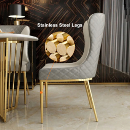 Modern Wingback Dining Chair Gray PU Leather Upholstered Side Chair Set of 2 Gold Legs - thumbnail 9