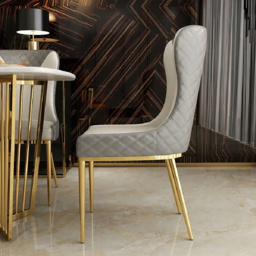 Modern Wingback Dining Chair Gray PU Leather Upholstered Side Chair Set of 2 Gold Legs - thumbnail 5