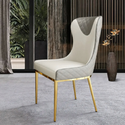 Modern Wingback Dining Chair Gray PU Leather Upholstered Side Chair Set of 2 Gold Legs - thumbnail 4