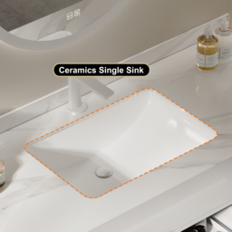 "35"" Floating Bathroom Vanity with Sintered Stone Vessel Sink with 2 Drawers in White" - thumbnail 6