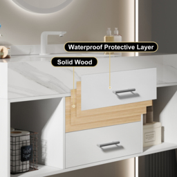 "35"" Floating Bathroom Vanity with Sintered Stone Vessel Sink with 2 Drawers in White" - thumbnail 8