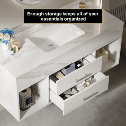 "35"" Floating Bathroom Vanity with Sintered Stone Vessel Sink with 2 Drawers in White" - thumbnail 5