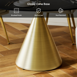 152cm Round Matte Sintered Stone Dining Table with Gold Metal Pedestal Base, Seats 6 - thumbnail 7