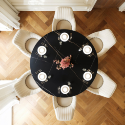 152cm Round Matte Sintered Stone Dining Table with Gold Metal Pedestal Base, Seats 6 - thumbnail 4
