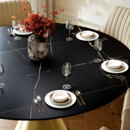 152cm Round Matte Sintered Stone Dining Table with Gold Metal Pedestal Base, Seats 6 - thumbnail 8