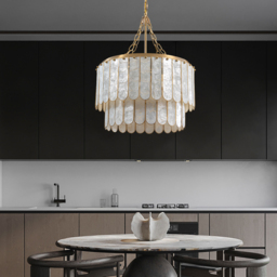 Coastal 5-Light Capiz Shell 2 Tiered Faceted Chandelier Pendant Light in Gold & White - thumbnail 5