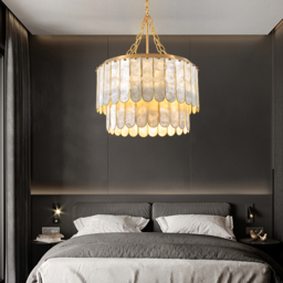 Coastal 5-Light Capiz Shell 2 Tiered Faceted Chandelier Pendant Light in Gold & White - thumbnail 4