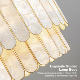 Coastal 5-Light Capiz Shell 2 Tiered Faceted Chandelier Pendant Light in Gold & White - thumbnail 6