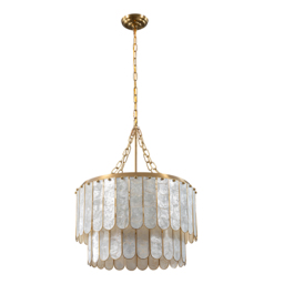 Coastal 5-Light Capiz Shell 2 Tiered Faceted Chandelier Pendant Light in Gold & White - thumbnail 8