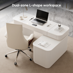"Modern 65"" L-Shape White Executive Desk with Lift-Top, Drawers & Cabinet, Right Hand" - thumbnail 7