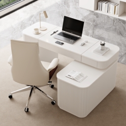"Modern 65"" L-Shape White Executive Desk with Lift-Top, Drawers & Cabinet, Right Hand" - thumbnail 5