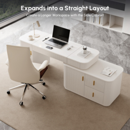 "Modern 65"" L-Shape White Executive Desk with Lift-Top, Drawers & Cabinet, Right Hand" - thumbnail 6