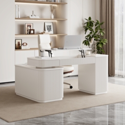 "Modern 65"" L-Shape White Executive Desk with Lift-Top, Drawers & Cabinet, Right Hand" - thumbnail 1