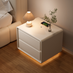 Modern Bedside Table off-white with 2-drawers and LED and USB charging function - thumbnail 3