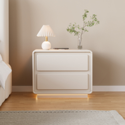 Modern Bedside Table off-white with 2-drawers and LED and USB charging function - thumbnail 7