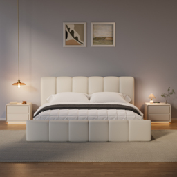Modern Bedside Table off-white with 2-drawers and LED and USB charging function - thumbnail 4