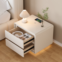 Modern Bedside Table off-white with 2-drawers and LED and USB charging function - thumbnail 6