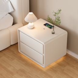 Modern Bedside Table off-white with 2-drawers and LED and USB charging function - thumbnail 9