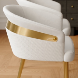 Modern 2-Pieces White PU Leather Dining Chair Curved Back with Gold Legs - thumbnail 5