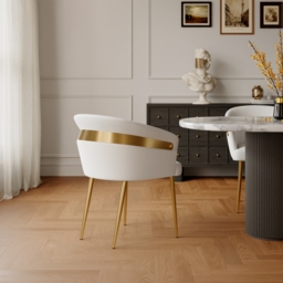 Modern 2-Pieces White PU Leather Dining Chair Curved Back with Gold Legs - thumbnail 3