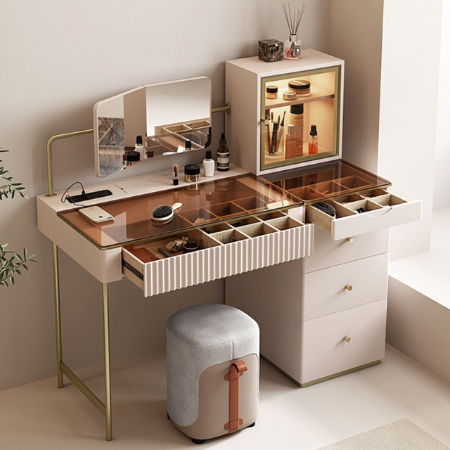 Chanor Dressing Table with Chair Mirrored Dressing Table with Jewellery Storage & Cabinet & Stool - image 1