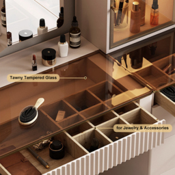 Chanor Dressing Table with Chair Mirrored Dressing Table with Jewellery Storage & Cabinet & Stool - thumbnail 8