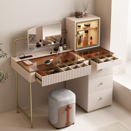 Chanor Dressing Table with Chair Mirrored Dressing Table with Jewellery Storage & Cabinet & Stool