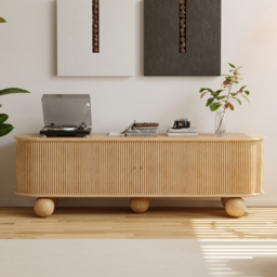 Ash Solid Wood Mid Century Modern Oval TV Stand with Storage - thumbnail 2