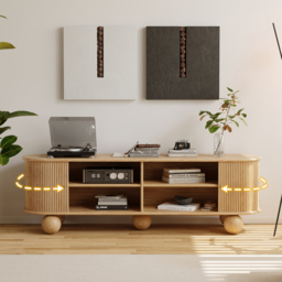 Ash Solid Wood Mid Century Modern Oval TV Stand with Storage - thumbnail 3