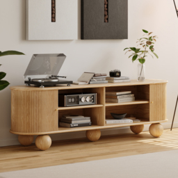 Ash Solid Wood Mid Century Modern Oval TV Stand with Storage - thumbnail 5