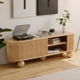 Ash Solid Wood Mid Century Modern Oval TV Stand with Storage - thumbnail 7