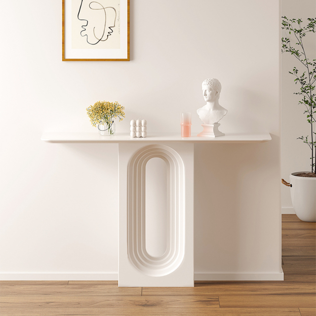 1200mm Modern Narrow Wood White Console Table with Geometric Pedestal Hallway Table - image 1