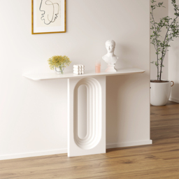 1200mm Modern Narrow Wood White Console Table with Geometric Pedestal Hallway Table - thumbnail 2